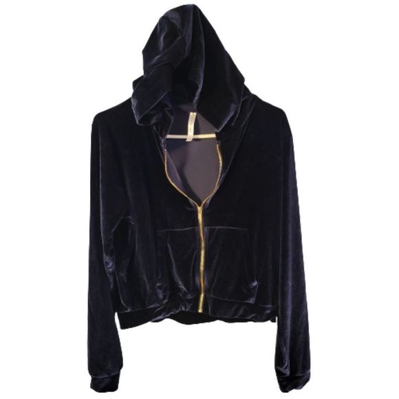 Fabletics navy velour cropped zip up hooded jacket - Picture 1 of 8